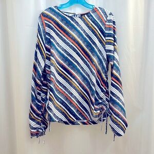 HALOGEN striped top with cinch details on sides and sleeves size small